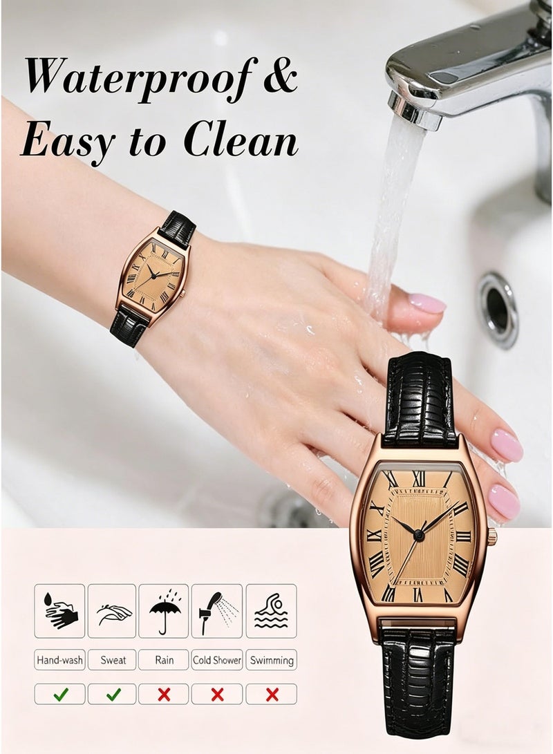 Wrist watch,Vintage Barrel-Shaped Watch for Women,Ladies Dress Watch,Black Leather Band Strap for Small Wrist ,Watch for Lady - Fashional Gift - Image 3