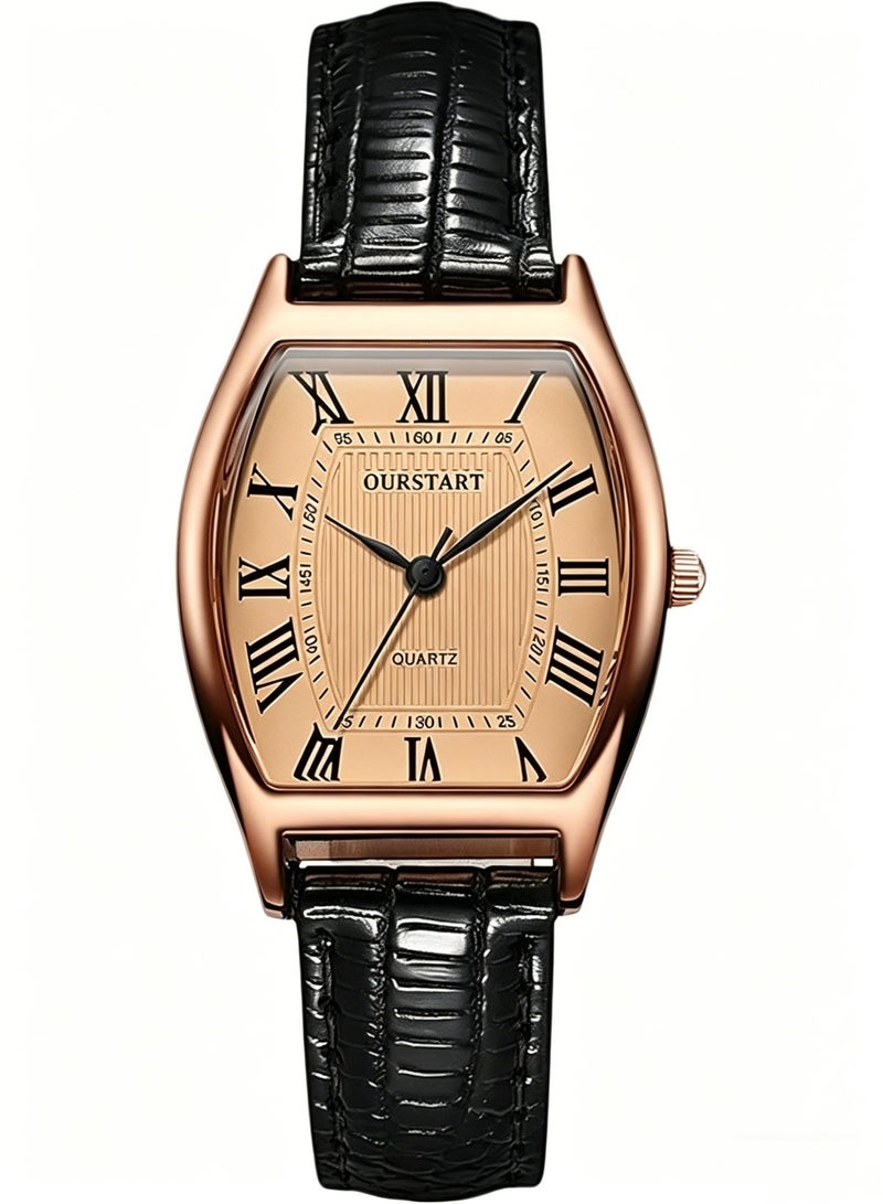 Wrist watch,Vintage Barrel-Shaped Watch for Women,Ladies Dress Watch,Black Leather Band Strap for Small Wrist ,Watch for Lady - Fashional Gift - Image 1