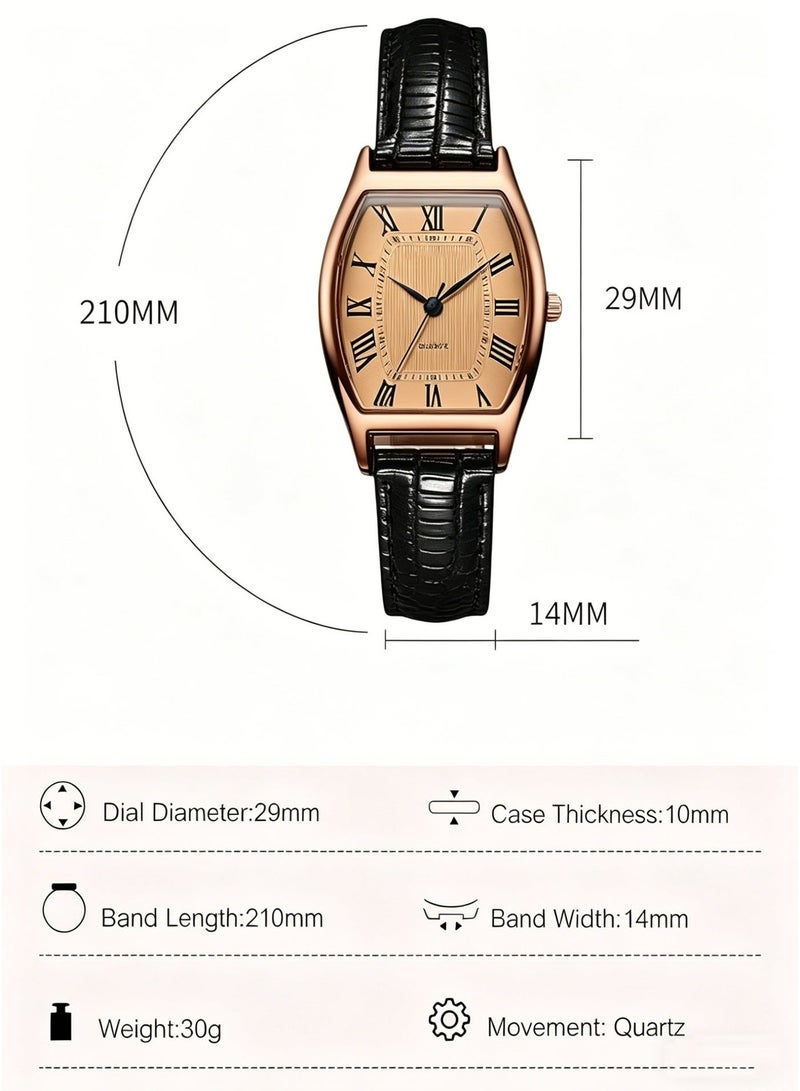 Wrist watch,Vintage Barrel-Shaped Watch for Women,Ladies Dress Watch,Black Leather Band Strap for Small Wrist ,Watch for Lady - Fashional Gift - Image 5