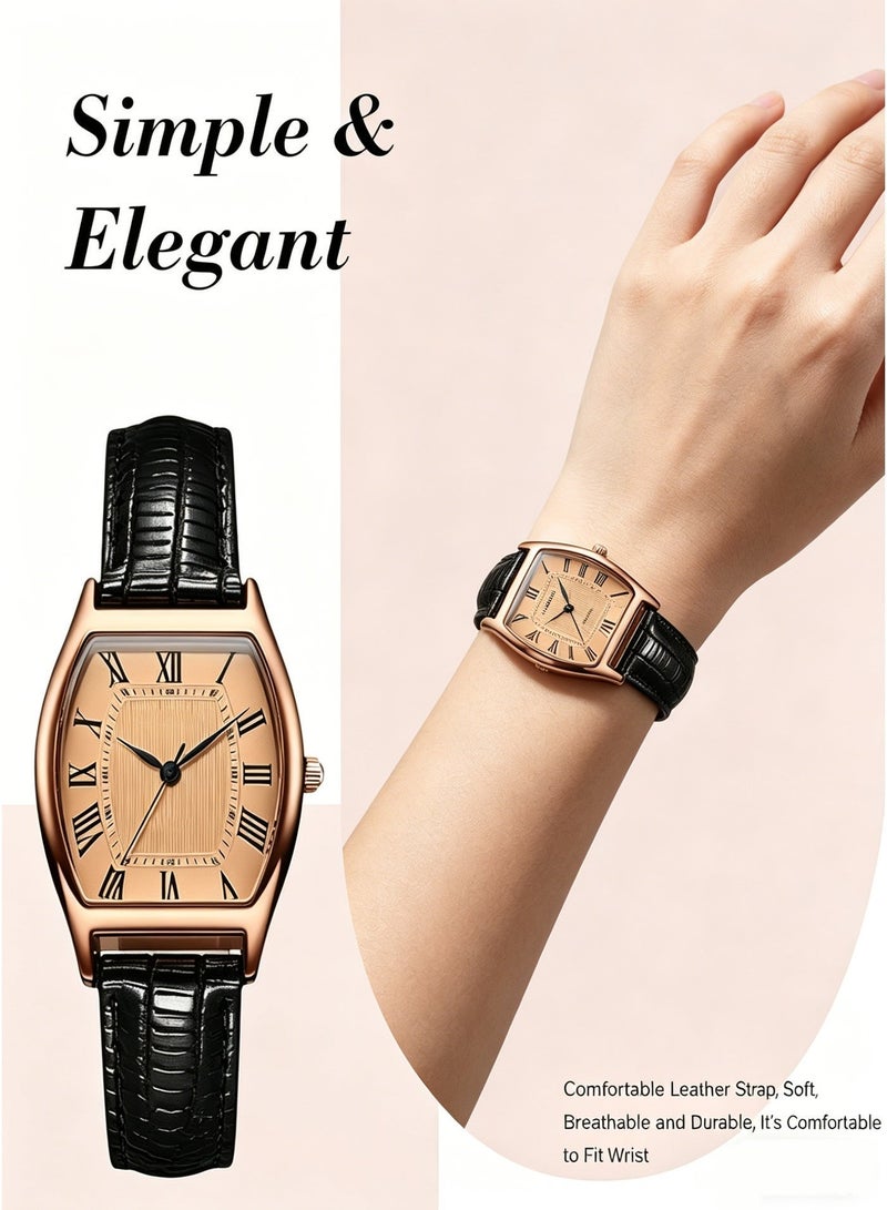 Wrist watch,Vintage Barrel-Shaped Watch for Women,Ladies Dress Watch,Black Leather Band Strap for Small Wrist ,Watch for Lady - Fashional Gift - Image 4