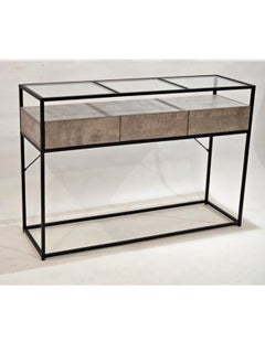 Living Console Table, Tempered Glass Table with Drawers and Rustic Shelf 120*38*82 CM  - Image 1