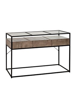 Living Console Table, Tempered Glass Table with Drawers and Rustic Shelf 120*38*82 CM  - Image 5