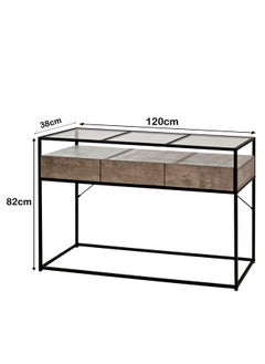 Living Console Table, Tempered Glass Table with Drawers and Rustic Shelf 120*38*82 CM  - Image 3