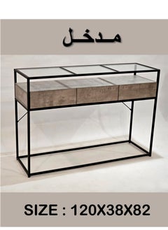 Living Console Table, Tempered Glass Table with Drawers and Rustic Shelf 120*38*82 CM  - Image 4