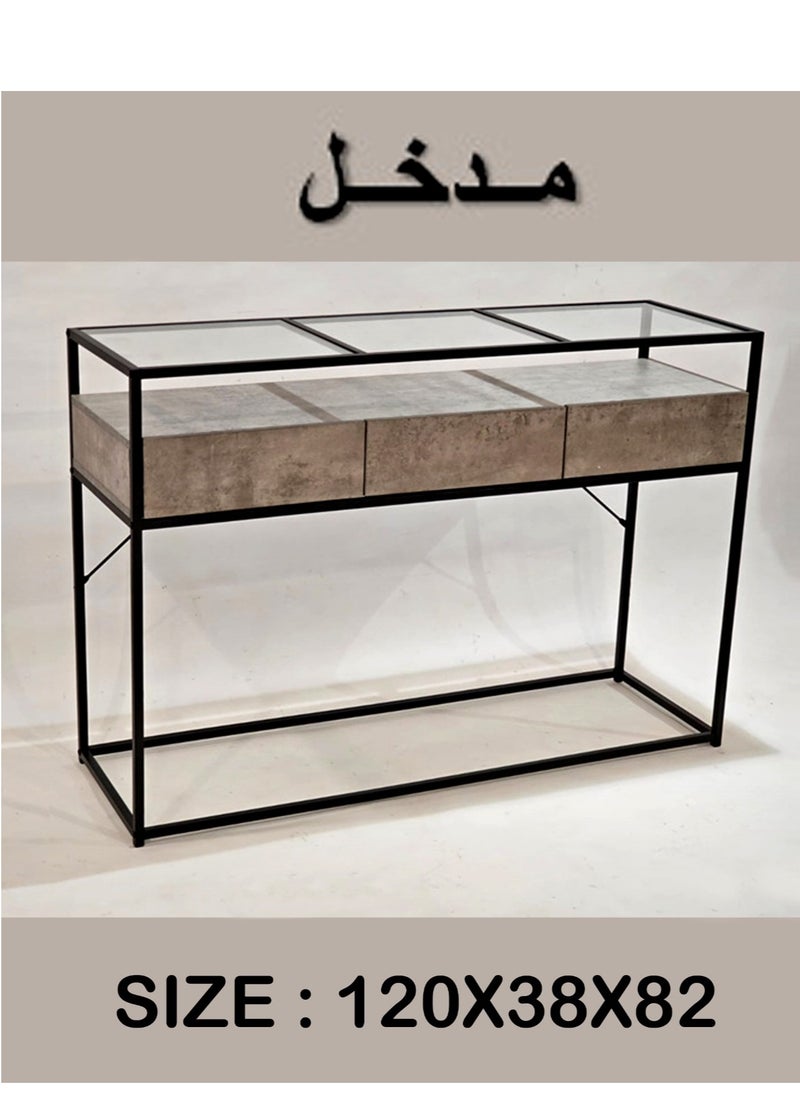 Living طاولة كونسول، طاولة زجاج مقوى بأدراج ورف ريفي 120*38*82 سم  - Image 4