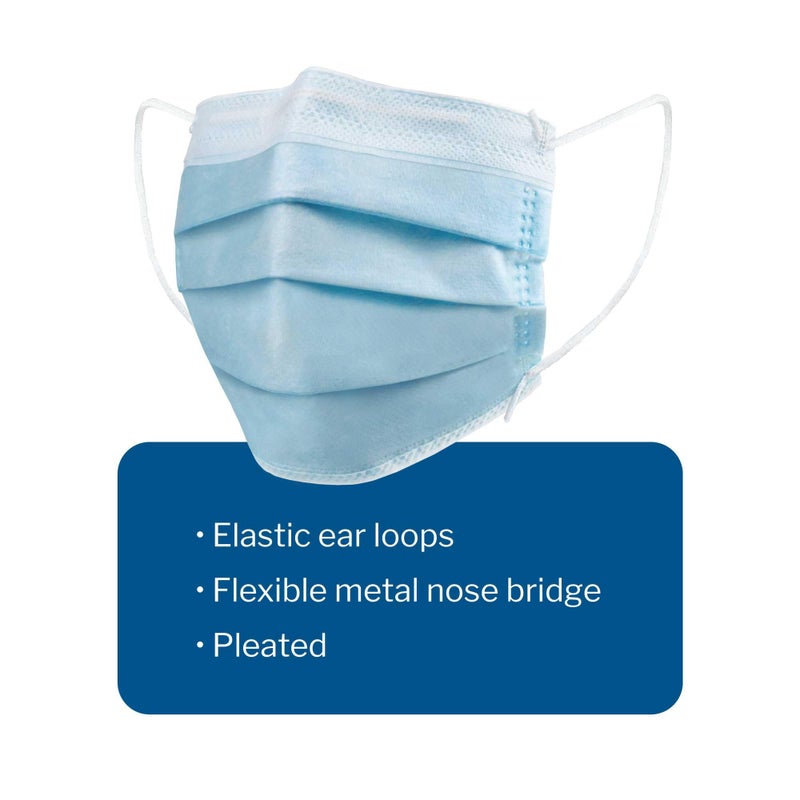 McKesson Medical Face Masks, Level 1 - Pleated with Ear Loops, Non-Sterile, Blue - One Size Fits Most Adults, 7 in x 3.75 in, 50 Count, 1 Pack - Image 3