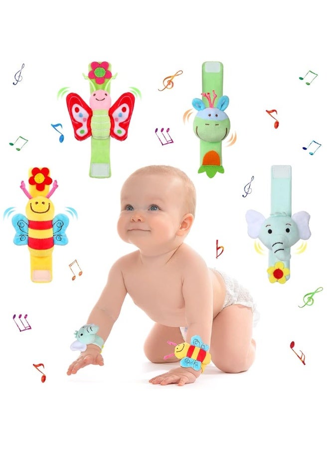 Jerify 4 Pieces Baby Wrist Rattles Animal Pattern Newborn Rattle Foot Rattles Toy for Babies Boy Girl Infant Birthday Gifts Educational Toys, 4 Designs (Elephant, Donkey, Butterfly, Honeybee) - Image 3