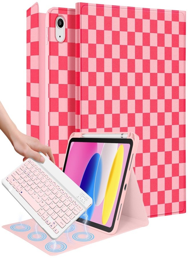 Wazzasoft for iPad 10th Generation Case with Keyboard Pencil Holder 10.9 Inch Folio Tablet Cover Women Girls Cute Girly Teens Kawaii Checkered Plaid Unique Design for Apple Funda for iPad 10th gen - Image 1