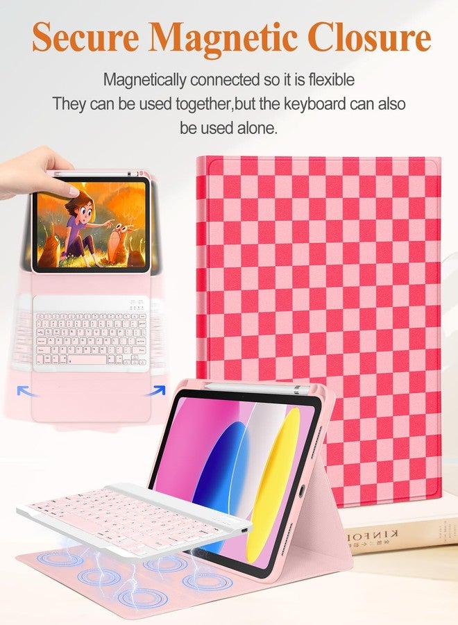 Wazzasoft for iPad 10th Generation Case with Keyboard Pencil Holder 10.9 Inch Folio Tablet Cover Women Girls Cute Girly Teens Kawaii Checkered Plaid Unique Design for Apple Funda for iPad 10th gen - Image 4