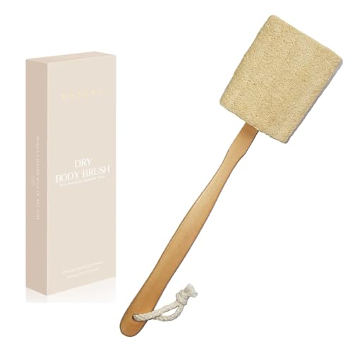 Rosena Natural Exfoliating Loofah luffa loofa Bath Brush On a Stick - with Long Wooden Handle Back Brush for Men & Women - Shower Sponge Body Back Scrubber Pack of 1 - Image 1