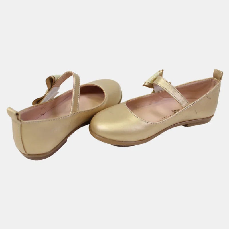 EASY Girls Leather Shoes – Gold with a Bow - Image 3