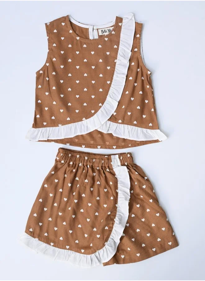 BELLA MODA Bella Moda Printed Ruffled Trim Top and Shorts Set