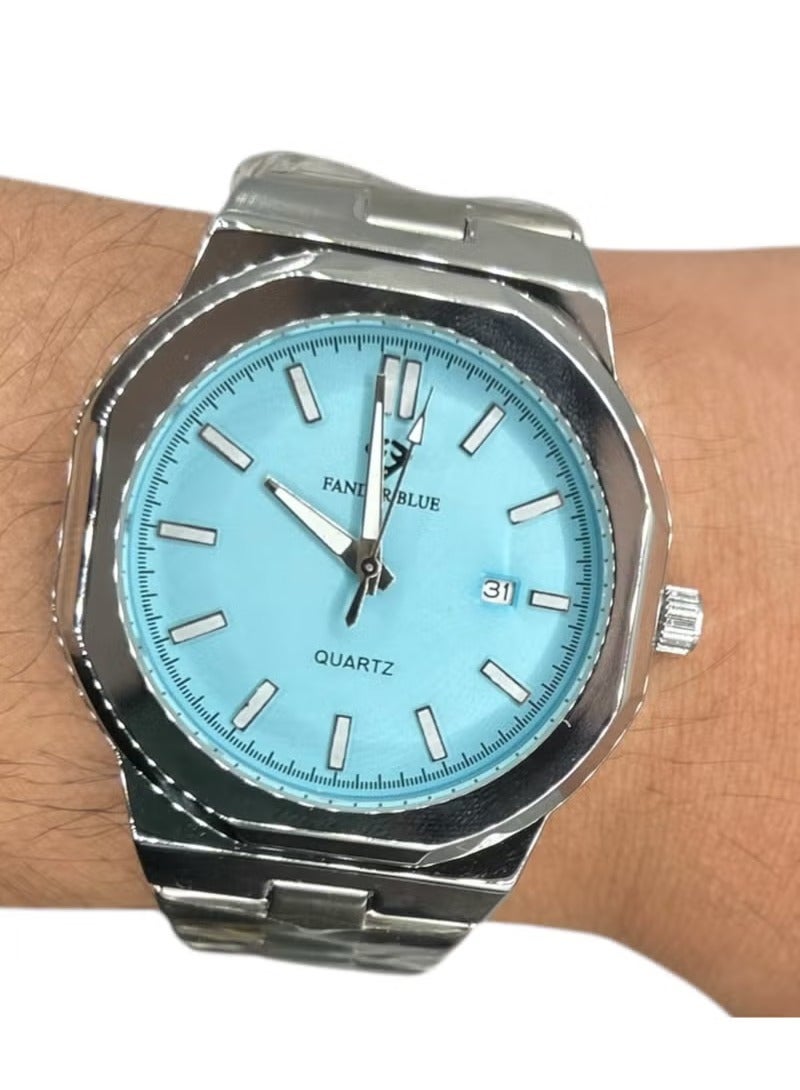FANDER BLUE Luxury Men's Watch Sky Blue Dial Silver Bracelet