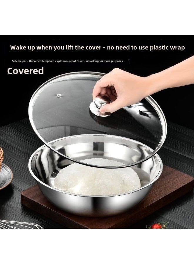 Stainless Steel And Basin With Lid Household Special Basin For Deepening Thickening Baking Salad Egg Kneading Salad Basin Salad Basin-Specifications:With Cover -Color:36cm  - Image 1