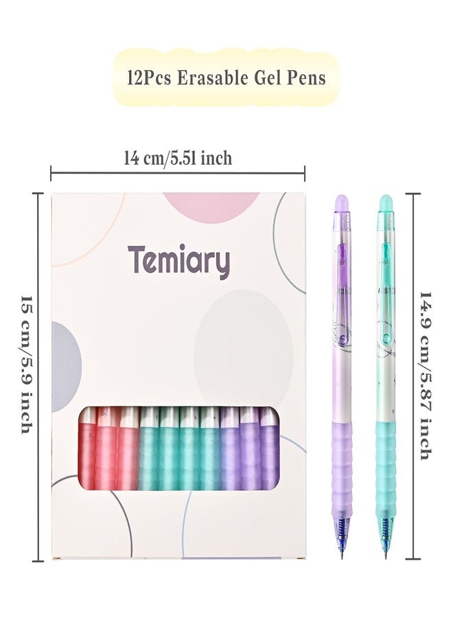 Temiary 12 Pcs Retractable Erasable Gel Pens, Gel Ink Pen with Eraser, 0.5 mm Fine Point Smooth Writing for Journaling Note Taking Crossword Puzzles (Blue Ink) - Image 2
