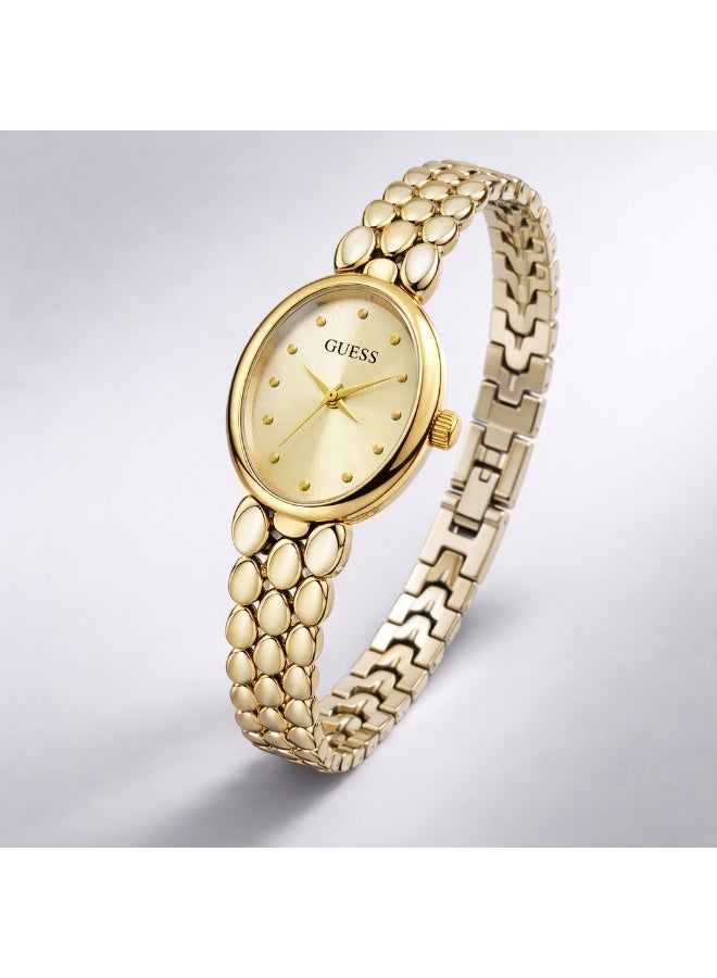 ساعة جس نسائية بسوار ستانلس ستيل ذهبي وميناء دائري أنيق – ساعة يد نسائية فاخرة وعصرية