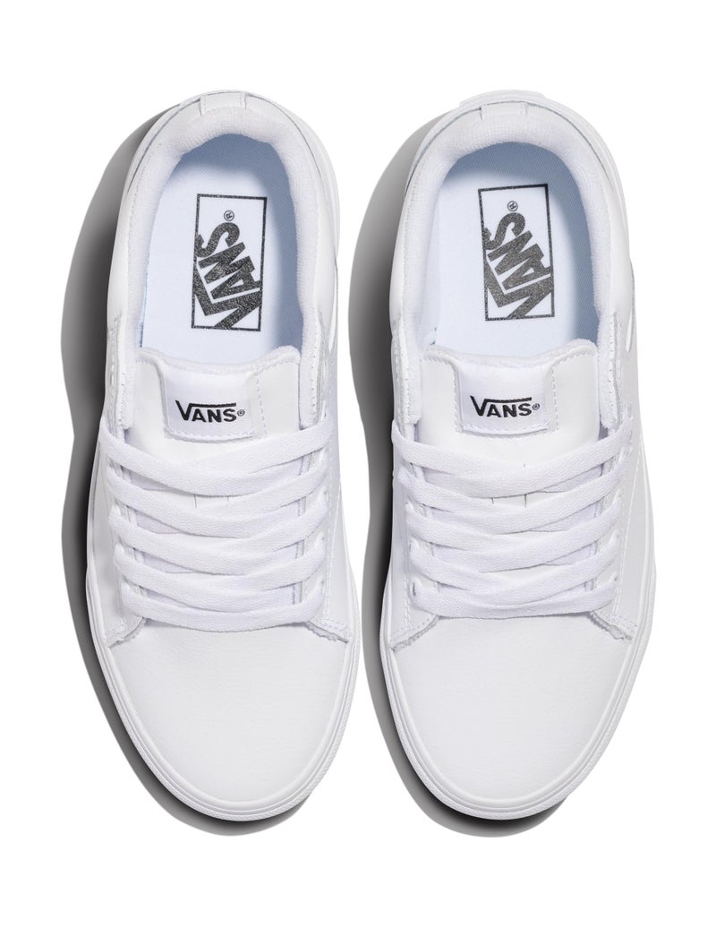 Vans Women's Seldan Shoe - Retro Tennis Inspired Sneakers for Fashion & Work. (Tumble) White/White. 7.5 - Image 5