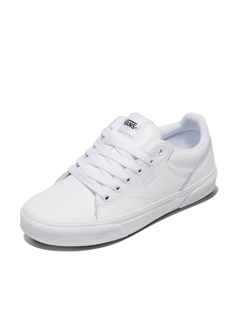 Vans Women's Seldan Shoe - Retro Tennis Inspired Sneakers for Fashion & Work. (Tumble) White/White. 7.5 - Image 1