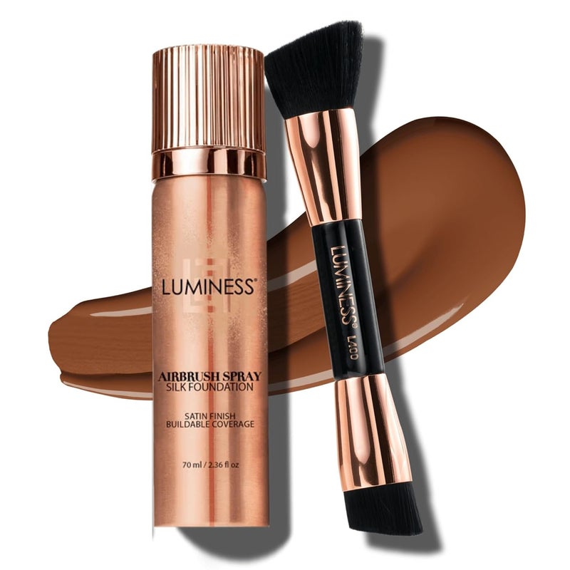 LUMINESS LUMINESS Silk Airbrush Spray Foundation  Buffing Brush Kit  Full Coverage Foundation  DualSided Buffing Brush  Buildable Coverage AntiAging Formula Hydrates  Moisturizes Shade  Deep 