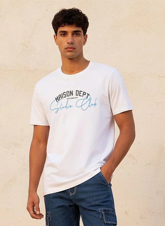 Splash FAV Basic Slim Fit Crew Neck Short Sleeves Varsity Print T-shirt