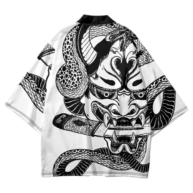 2023 New National Trend Chinese Style Harajuku Retro Cardigan Kimono Japanese Style Hundred Ghost Night Walk Asura Haori Cloak Men - Image 2