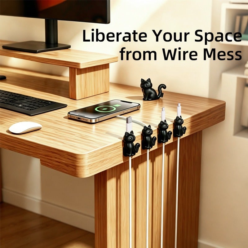 Cross-Border New Cute Cat Cartoon Cable Organizer, Punch-Free Desktop Wire Storage - Image 1