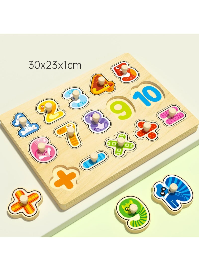 30cm 1-10 Number Calculation Hand-Grab Jigsaw Puzzle Board 1-3 Years Old Children Wooden Peg Jigsaw Puzzle Toy With Handle, Children'S Fine Motor Skills Learning Educational Montessori Jigsaw Puzzle - Image 2