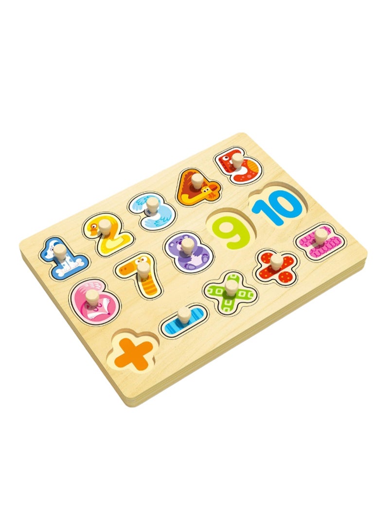 30cm 1-10 Number Calculation Hand-Grab Jigsaw Puzzle Board 1-3 Years Old Children Wooden Peg Jigsaw Puzzle Toy With Handle, Children'S Fine Motor Skills Learning Educational Montessori Jigsaw Puzzle - Image 1