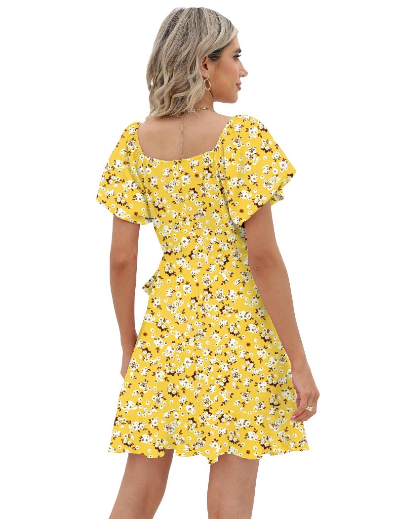 Sampeel Summer Dresses for Women 2026 Puff Sleeve Wedding Guest Casual Spring Dress Yellow L - Image 4