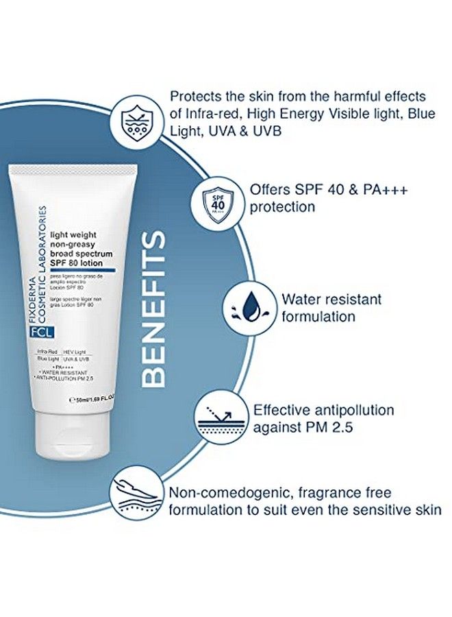 FIXDERMA COSMETIC LABORATORIES Fcl Light Weight Nongreasy Broad Spectrum Spf 80 Lotion Offers Spf 80 & Pa++++ Protection Dermatologist Tested Noncomedogenic & Water Resistant Sunscreen Suitable For All Skin Types 50Ml - Image 5