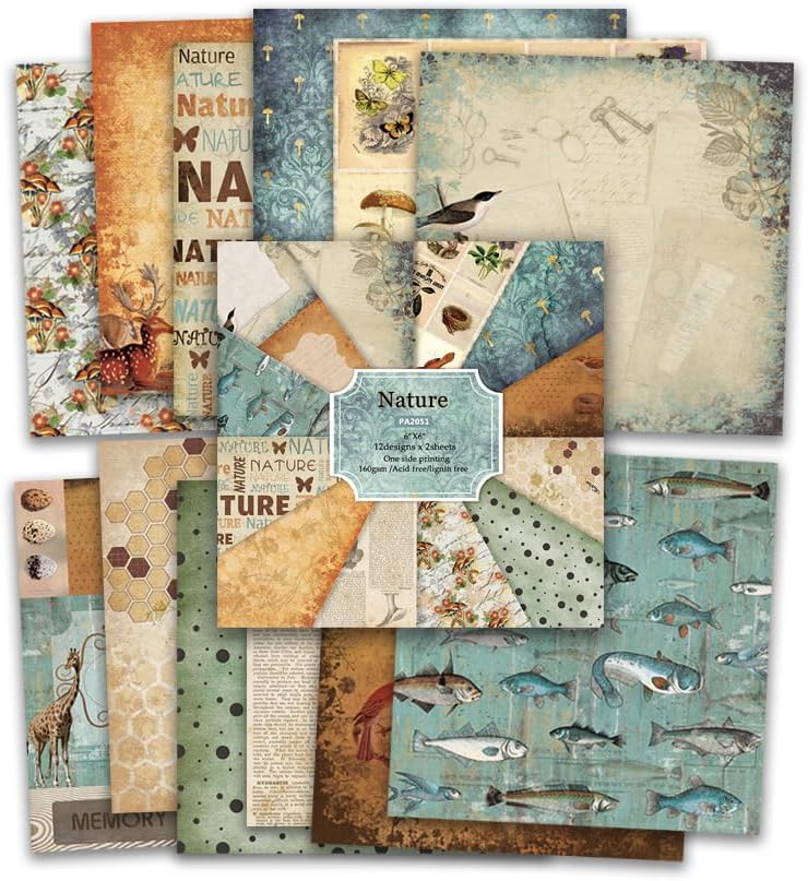 DESEACO Vintage 6x6 Inch Scrapbook Paper Pad, Single-Sided 12 Unique Nature Designs, Ideal for DIY Crafting, Card Making and Journaling - 24 Sheets - Image 5