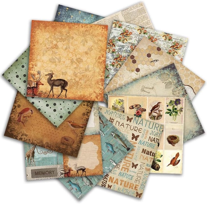 DESEACO Vintage 6x6 Inch Scrapbook Paper Pad, Single-Sided 12 Unique Nature Designs, Ideal for DIY Crafting, Card Making and Journaling - 24 Sheets - Image 2