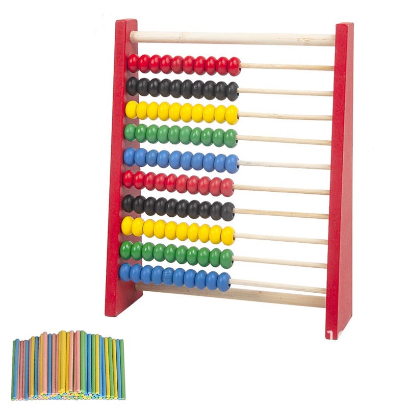 Bavooty Primary School Abacus With 100 Counting Sticks, Wooden Rule Slider, Calculator Frame, Educational Toy for Children From 3 Years - Image 1