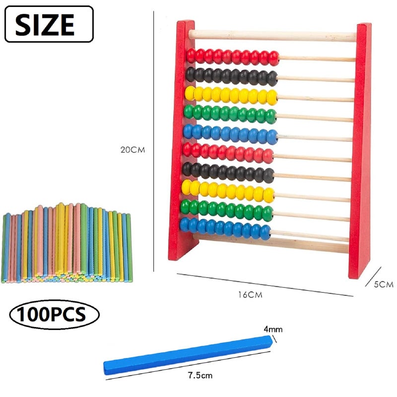 Bavooty Primary School Abacus With 100 Counting Sticks, Wooden Rule Slider, Calculator Frame, Educational Toy for Children From 3 Years - Image 2