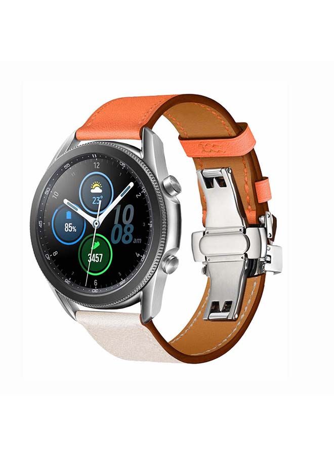 NIBEMINENT Genuine Leather Replacement Band for Samsung Galaxy Watch3 45mm Orange  - Image 2