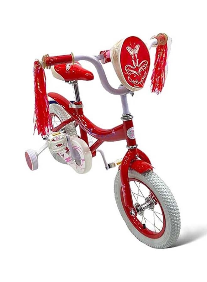 AL BADER Freestyle Kids Bike 12 Inch Bicycle for Girls Ages 3-6 Years, Red Color, With Trainig Wheels, White Air Tires, With Small Bag, Hand & Foot Brakes. - Image 2