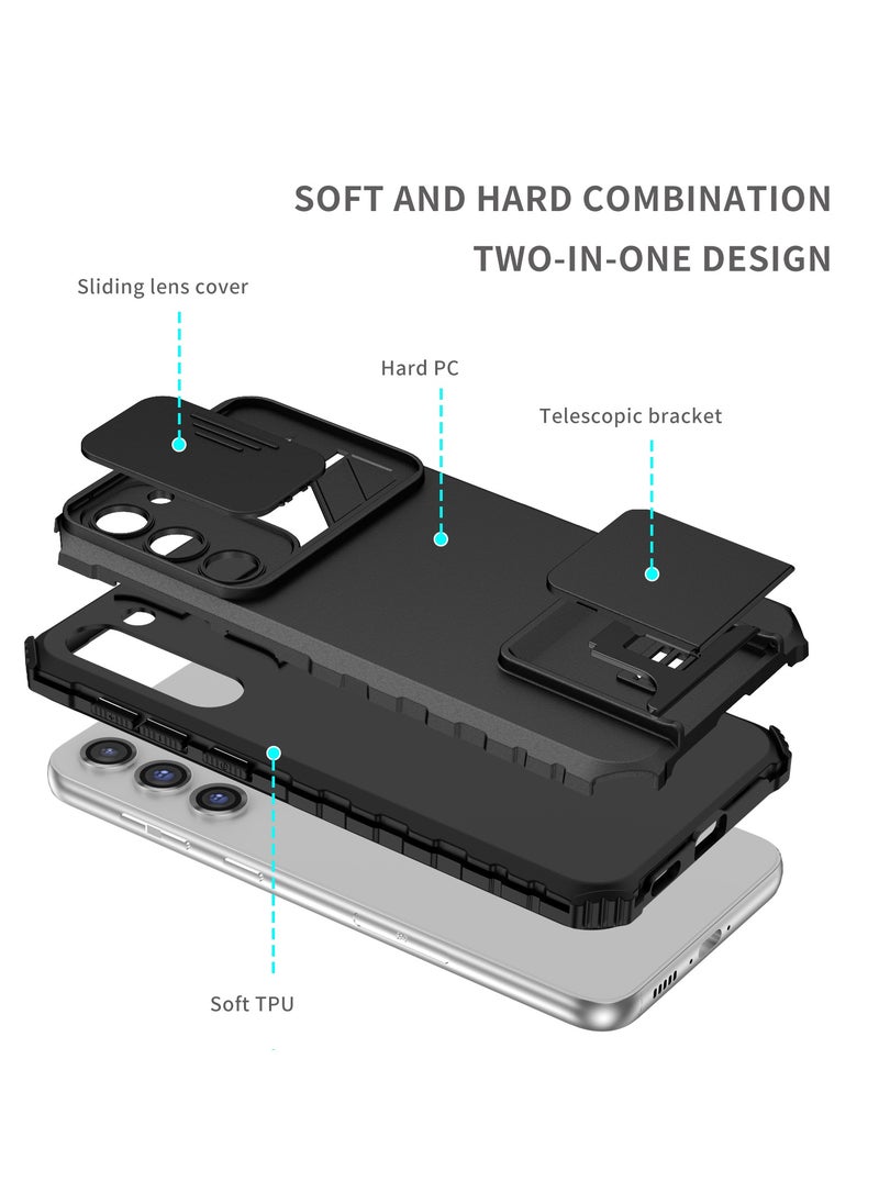 Generic - Samsung Galaxy S23 Plus Black Mobile Phone Case Cover, Innovative Telescopic Bracket, Sliding Protection Camera Window, Bumper Shockproof Phone Back Cover - Image 1