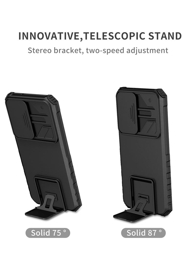 Samsung Galaxy S23 Plus Black Mobile Phone Case Cover, Innovative Telescopic Bracket, Sliding Protection Camera Window, Bumper Shockproof Phone Back Cover - Image 2