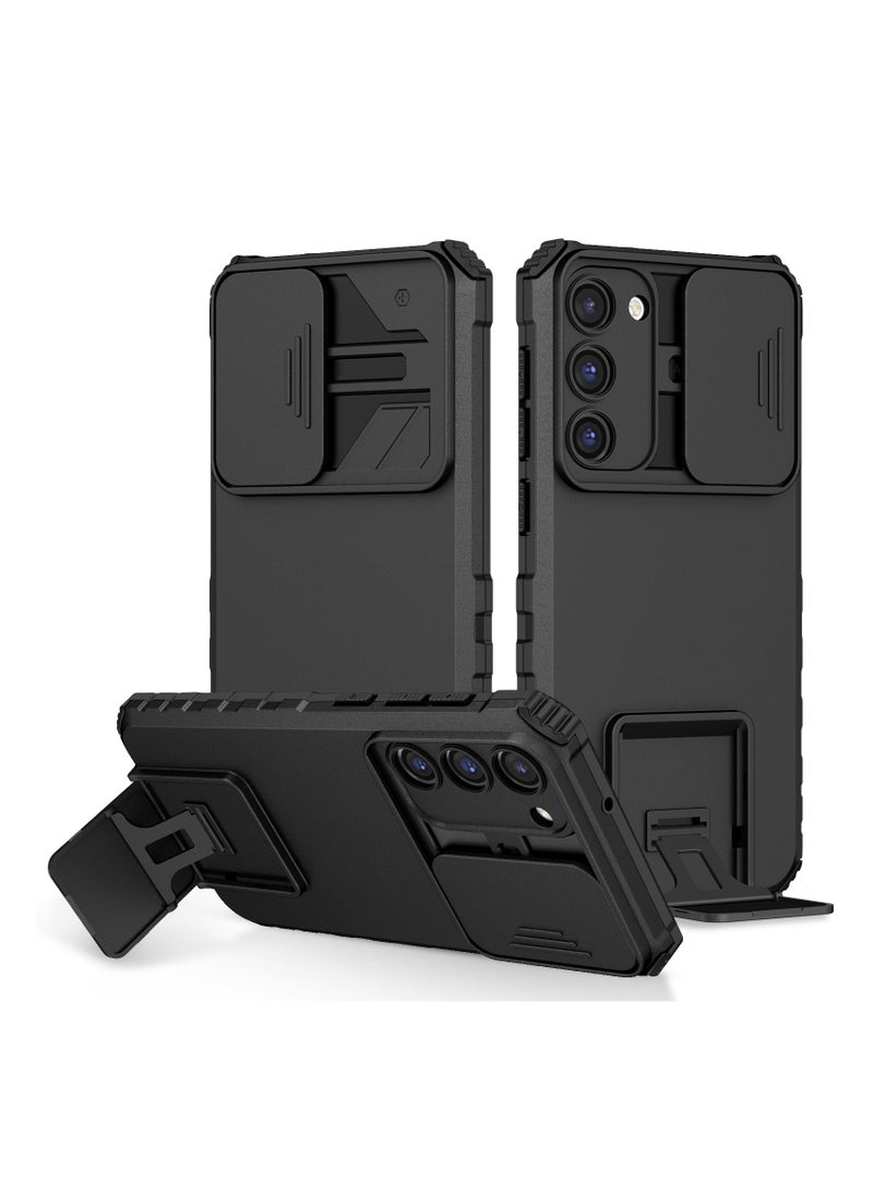 Samsung Galaxy S23 Plus Black Mobile Phone Case Cover, Innovative Telescopic Bracket, Sliding Protection Camera Window, Bumper Shockproof Phone Back Cover - Image 1