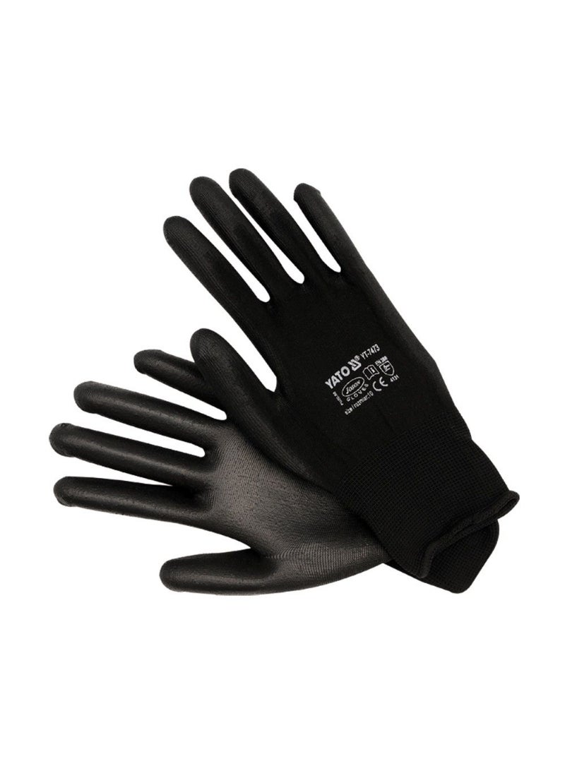 YATO Gloves Nylon/Pu Black 10" 1pair on Header Card YT-7473
