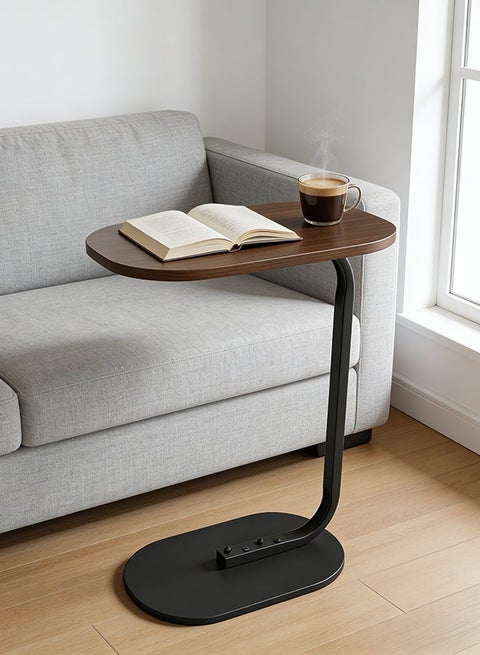 Modern Oval Nighstand, Side Table for Bedroom & Living Room, Modern and Sleek Design, 45cm L x 28cm W x 60cm H, Walnut