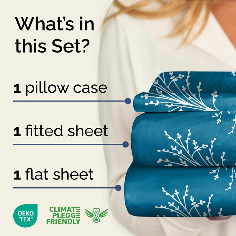 CGK Unlimited Floral Sheets - Blue & White Floral Bed Sheet Set - 1 Flat, 1 Fitted & 2 Pillowcases w/ Deep Pockets - Comfy, Wrinkle & Fade Free - Boho Botanical Bedding - Soft, Breathable & Cooling - Queen Size Set - Image 3