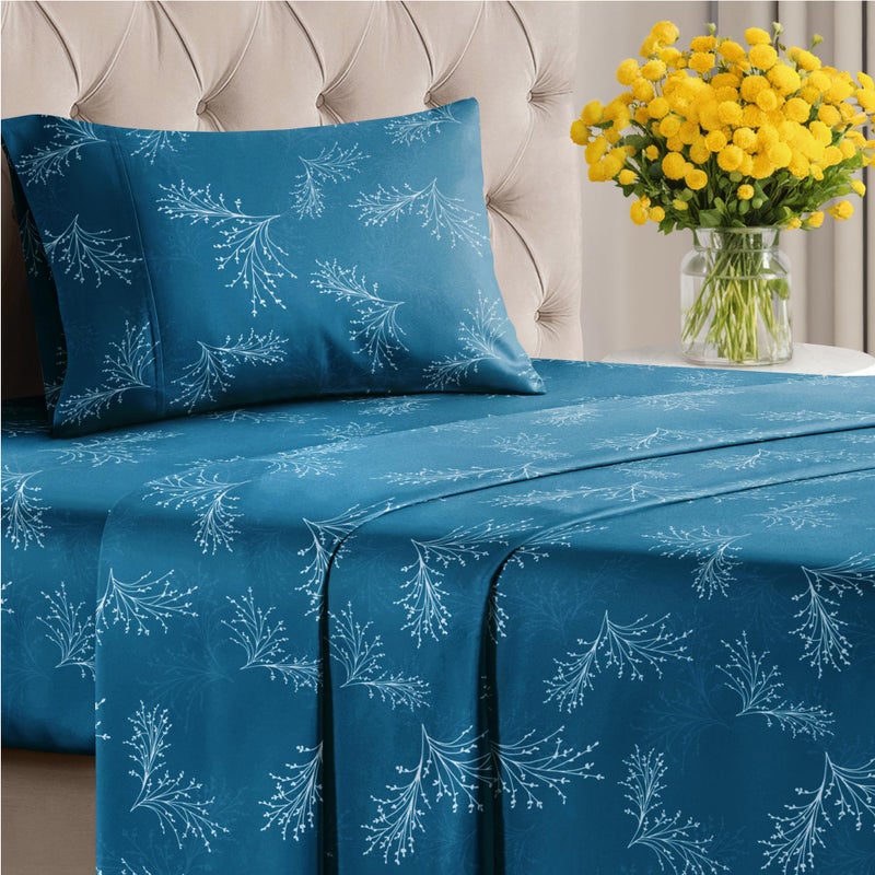 CGK Unlimited Floral Sheets - Blue & White Floral Bed Sheet Set - 1 Flat, 1 Fitted & 2 Pillowcases w/ Deep Pockets - Comfy, Wrinkle & Fade Free - Boho Botanical Bedding - Soft, Breathable & Cooling - Queen Size Set - Image 2