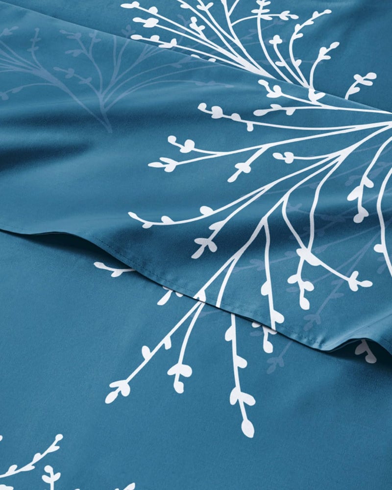 CGK Unlimited Floral Sheets - Blue & White Floral Bed Sheet Set - 1 Flat, 1 Fitted & 2 Pillowcases w/ Deep Pockets - Comfy, Wrinkle & Fade Free - Boho Botanical Bedding - Soft, Breathable & Cooling - Queen Size Set - Image 1