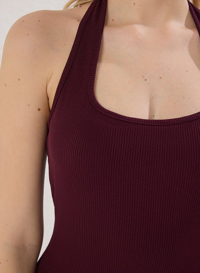 trendyol Plum Fitted Square Neck Ribbed Stretchy Knitted Maxi Pencil Dress - Image 3