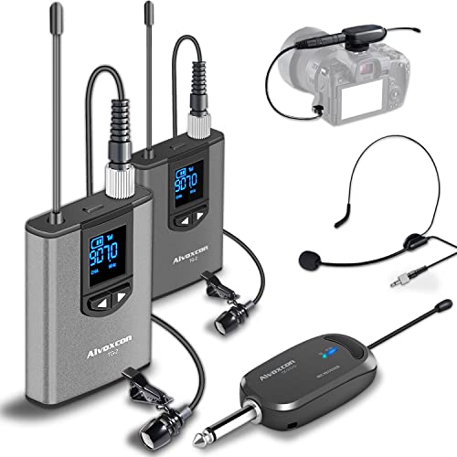 Alvoxcon UHF Dual Channel Wireless Lavalier Microphone System with Volume Control for iPhone, DSLR, PA Speaker, YouTube, Podcast, Video Recording, Conference, Vlogging, Church, Interview, Teaching - Image 1