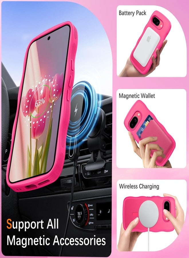 BENTOBEN for Google Pixel 9a Case [Compatible with MagSafe] Cute Curly Wavy Anti-Slip Bumper Magnetic Matte Slim Thin Soft Women Girls Boys Protective Phone Cover for Google Pixel 9a 6.3", Hot Pink - Image 2