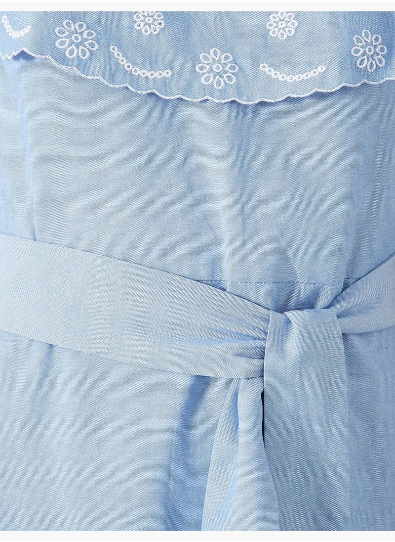 KOTON Short Sleeve Embroidered Belted Dress