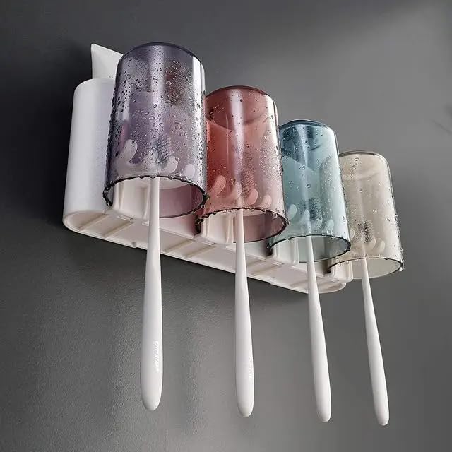 FYCAN Modern Toothbrush Rack Bathroom Punchfree Mouthwash Cup Creative Transparent Wallmounted Toothbrush Holder Space Saving Self Adhesive Magic Sticker Dustproof Bathroom AccessoriesMulti4Cup - Image 2
