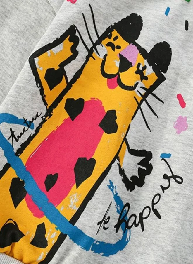 YUNIQEE Grey Printed Long Sleeve Crew Neck T-Shirt